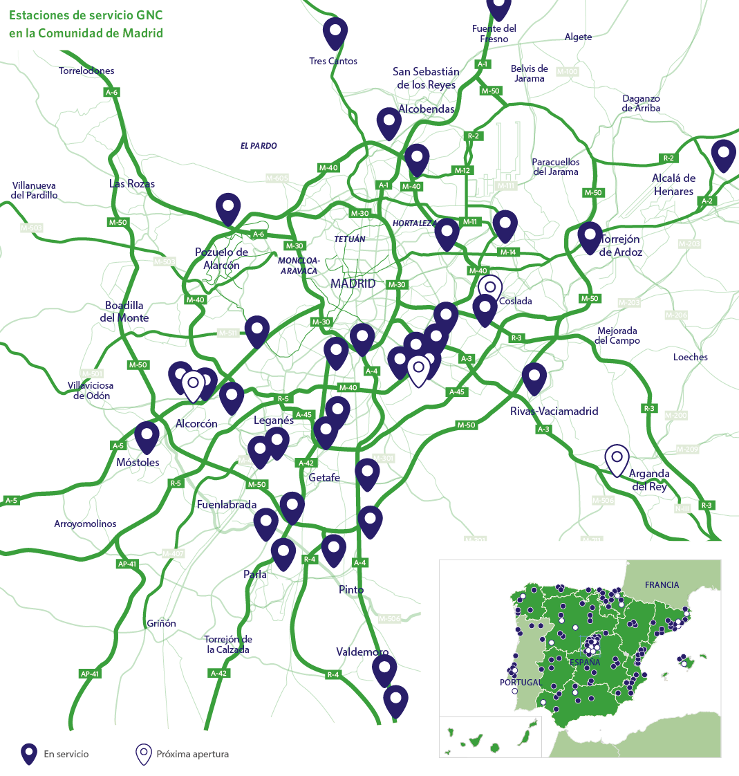 Estaciones de servicio GNC en la Comunidad de Madrid